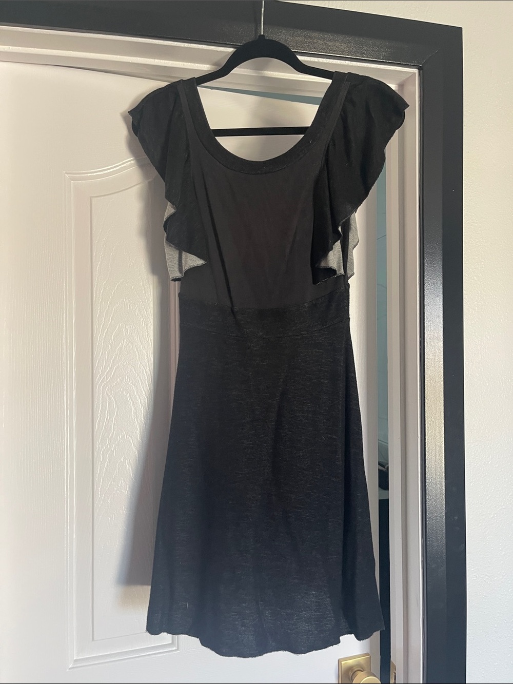 Free People Black Flutter-Sleeve A-Line Dress